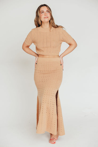 Beckham Pointelle Sweater Knit Top & Maxi Skirt Set in Light Mocha