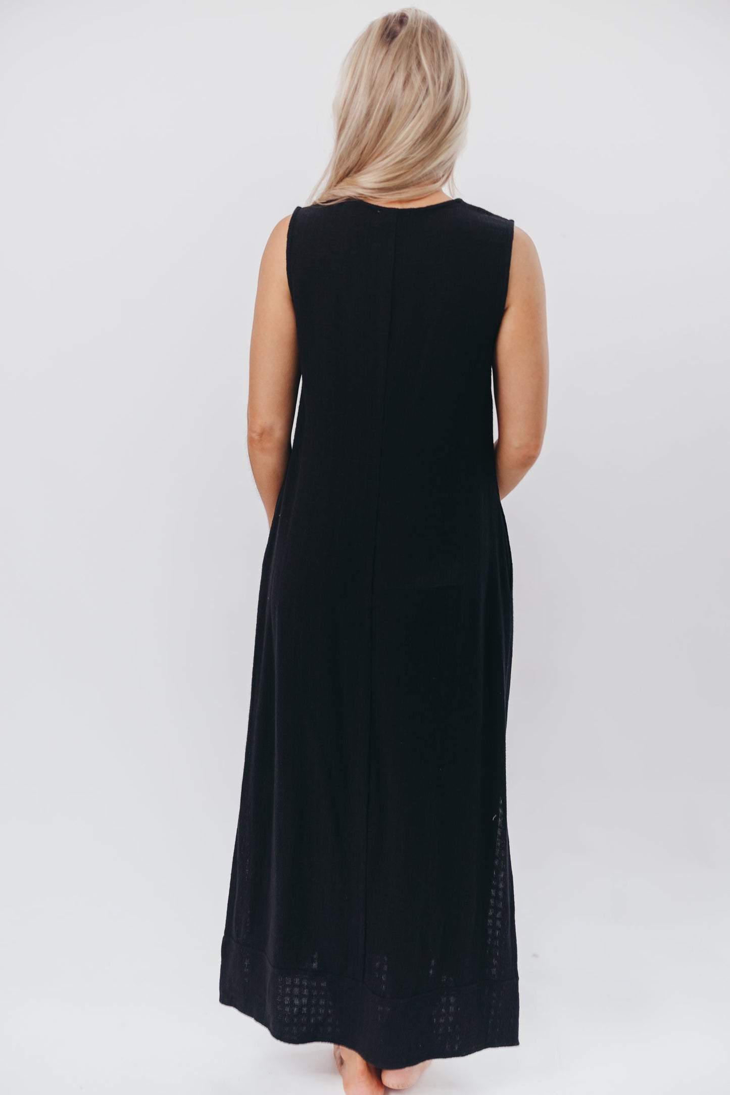 How Sweet It Is Sleeveless Linen-Blend Maxi in Black - Bump Friendly