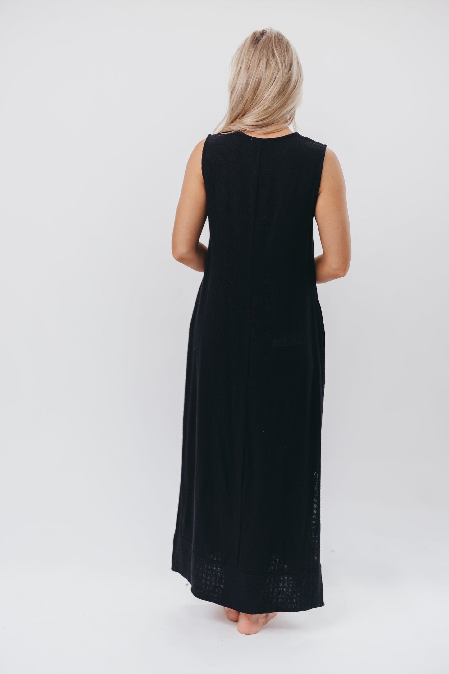 How Sweet It Is Sleeveless Linen-Blend Maxi in Black - Bump Friendly