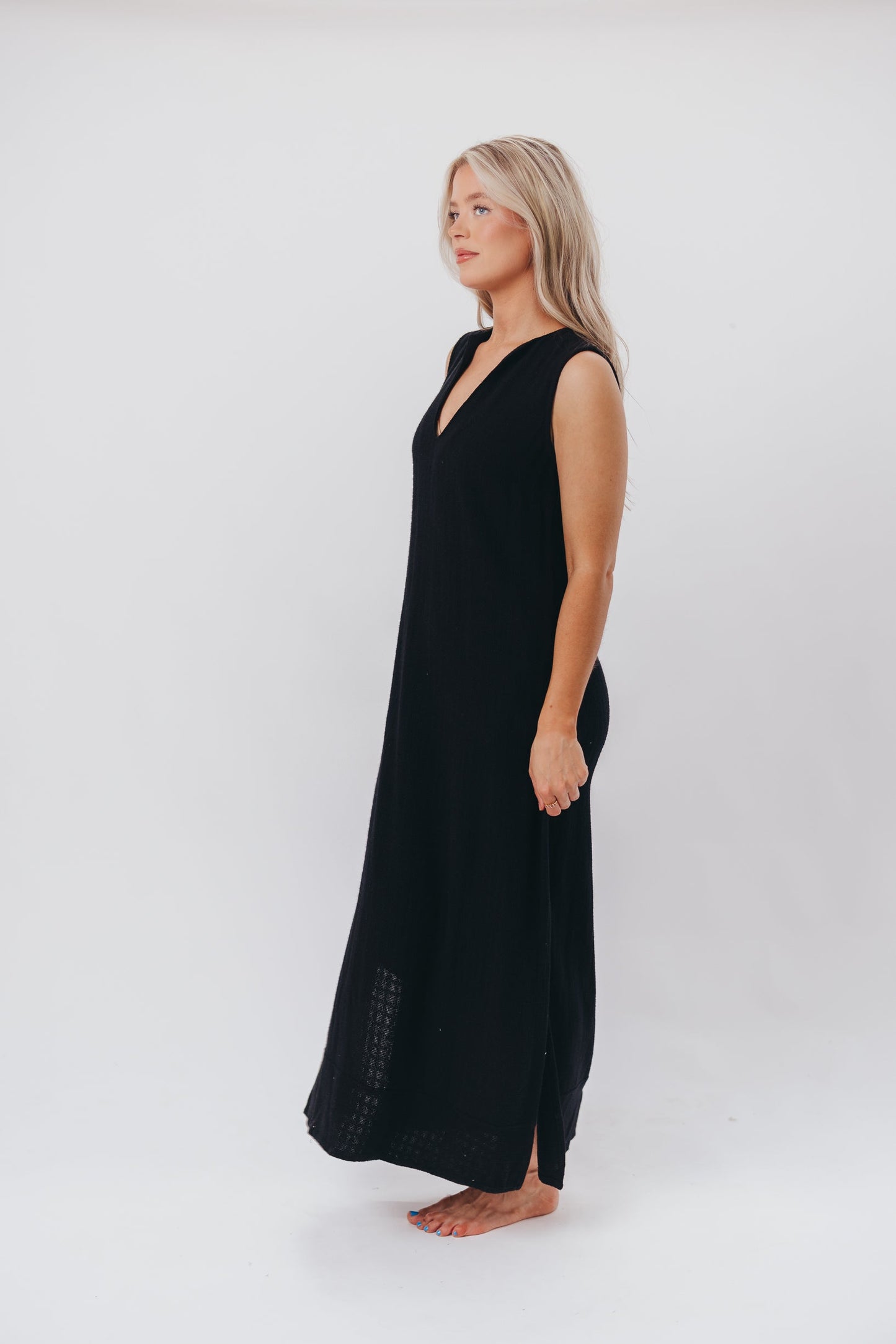 How Sweet It Is Sleeveless Linen-Blend Maxi in Black - Bump Friendly