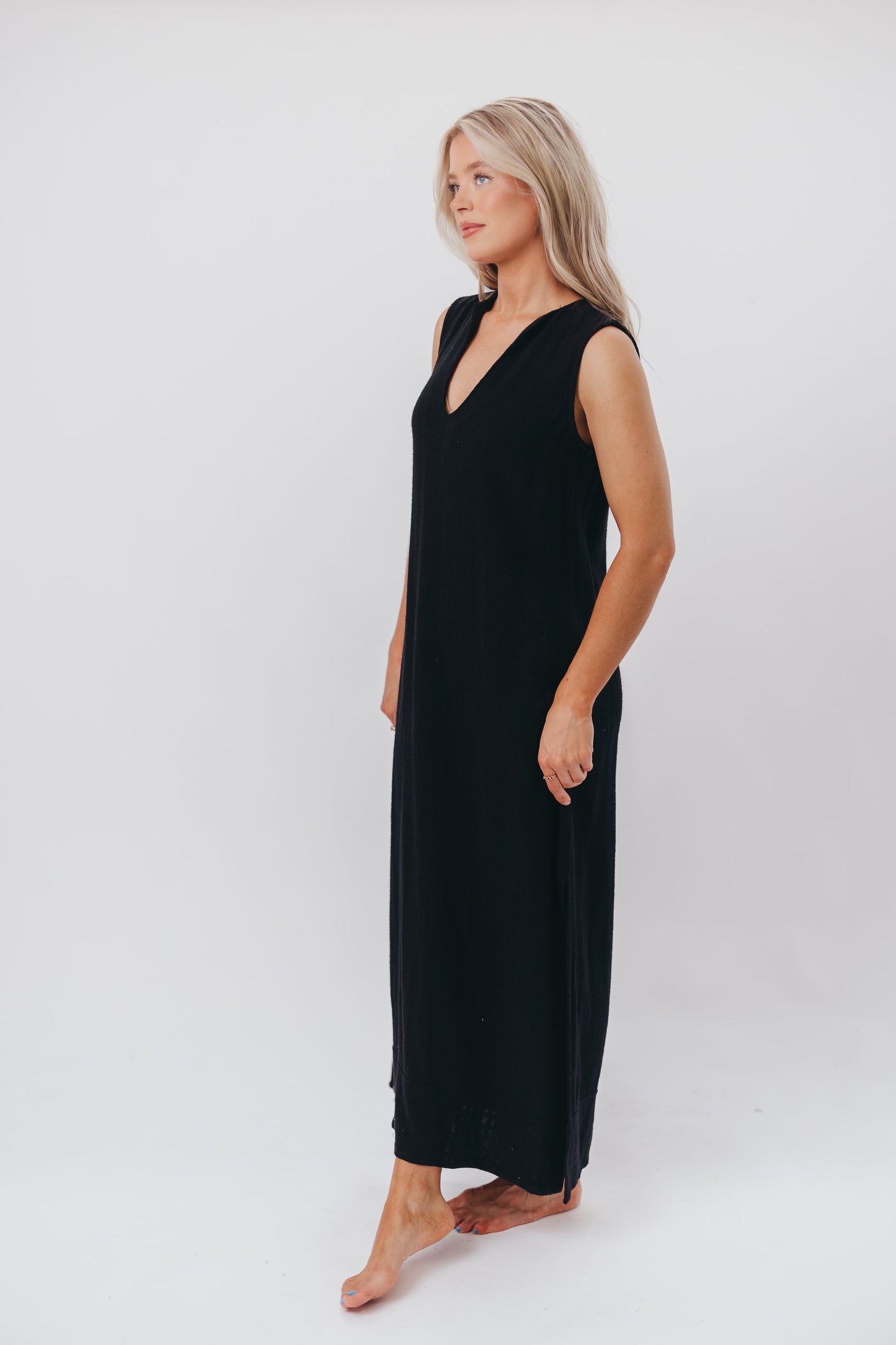 How Sweet It Is Sleeveless Linen-Blend Maxi in Black - Bump Friendly