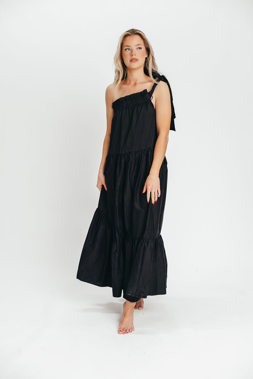 Jordan One-Shoulder Maxi Dress in Black - Bump Friendly