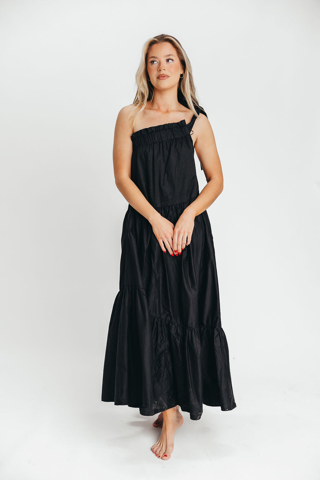 Jordan One-Shoulder Maxi Dress in Black - Bump Friendly