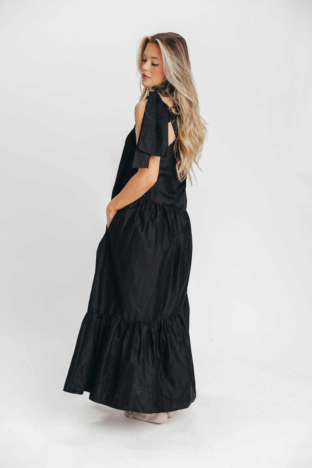 Jordan One-Shoulder Maxi Dress in Black - Bump Friendly