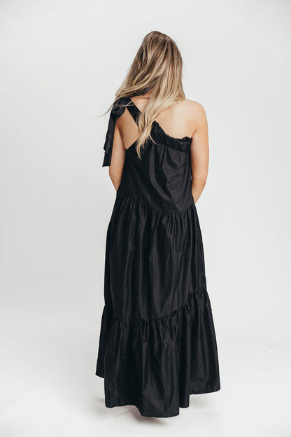 Jordan One-Shoulder Maxi Dress in Black - Bump Friendly