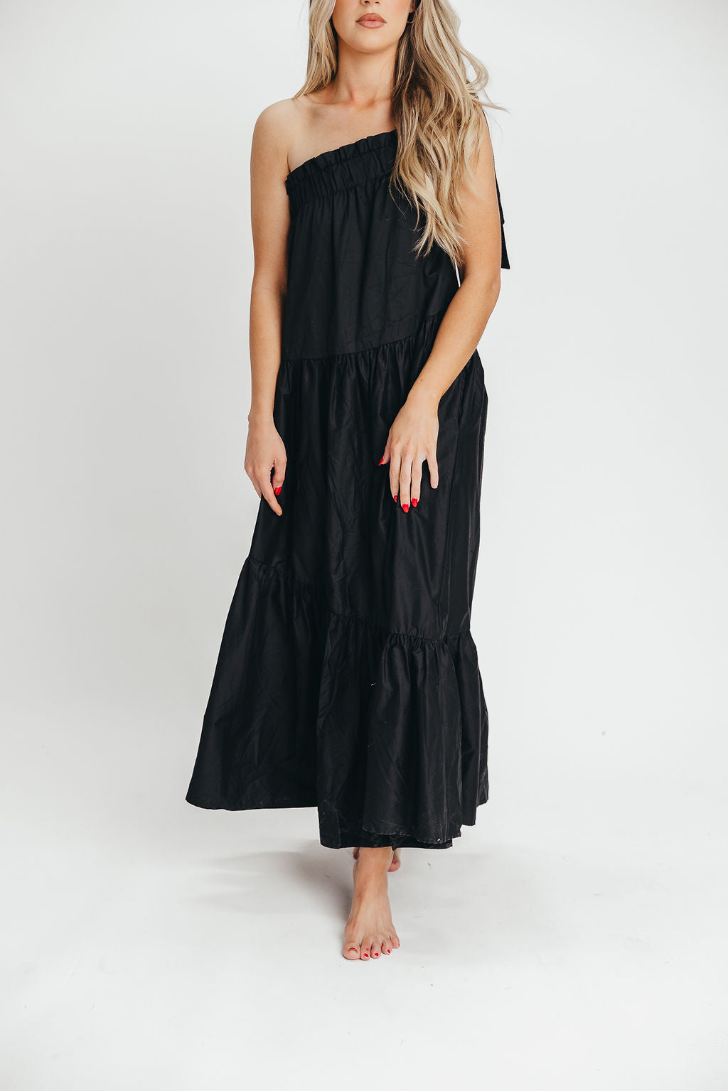 Jordan One-Shoulder Maxi Dress in Black - Bump Friendly