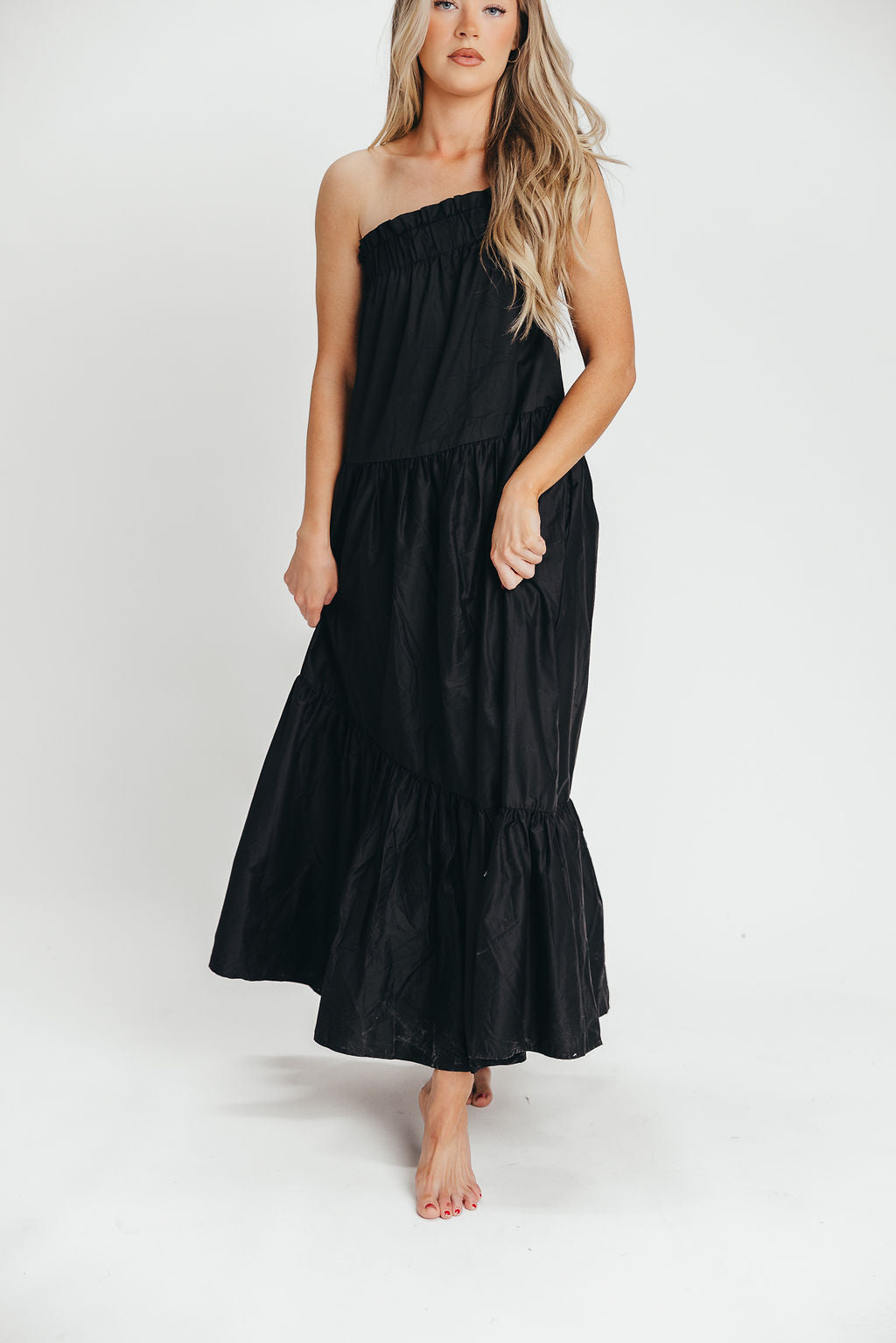 Jordan One-Shoulder Maxi Dress in Black - Bump Friendly