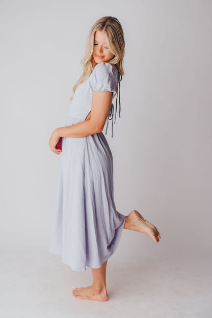 August Open Back Midi Dress in Morning Glory - Bump Friendly