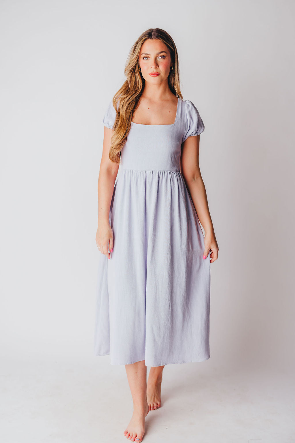 August Open Back Midi Dress in Morning Glory - Bump Friendly