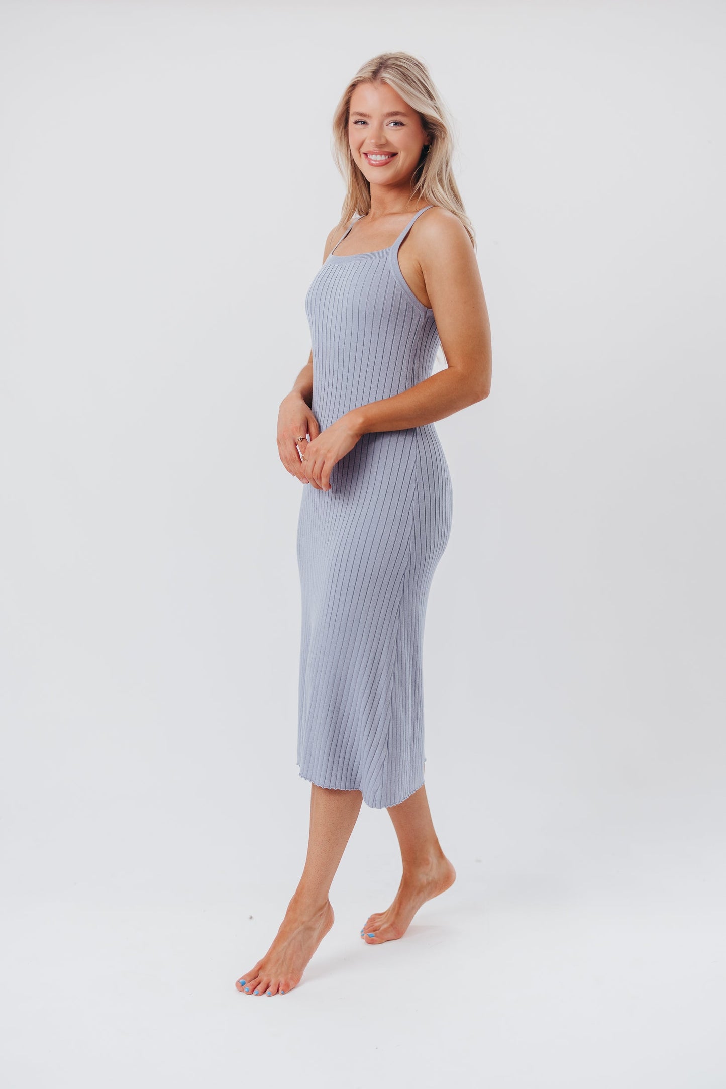 Off the Grid Maxi Dress in Blue Grey - Bump Friendly