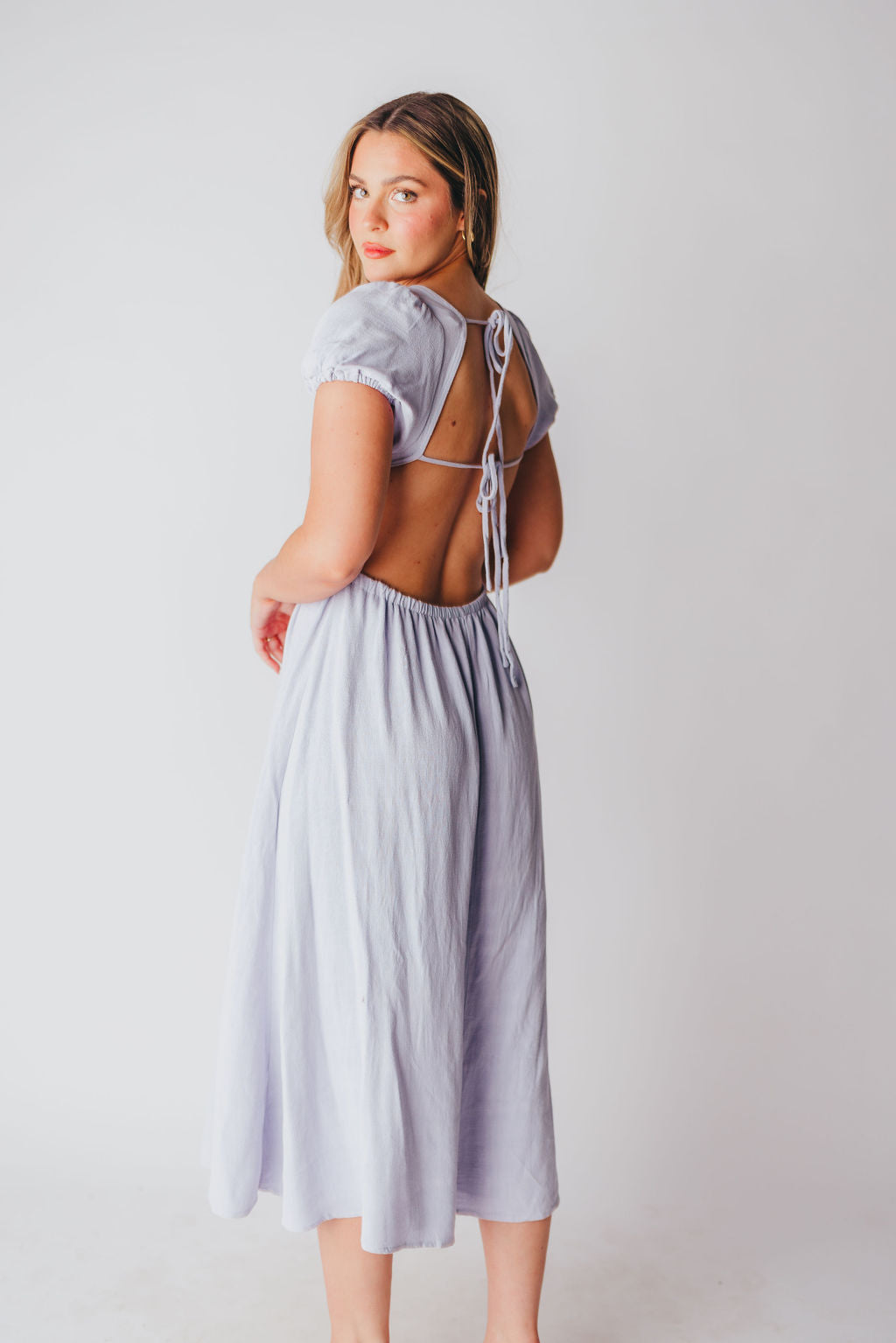 August Open Back Midi Dress in Morning Glory - Bump Friendly