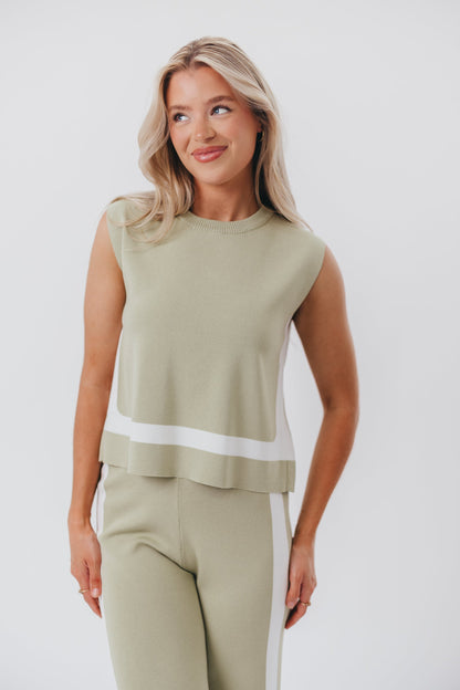 Renee Tie Back Sweater Top & Wide Leg Pants Set in Sage/Ivory