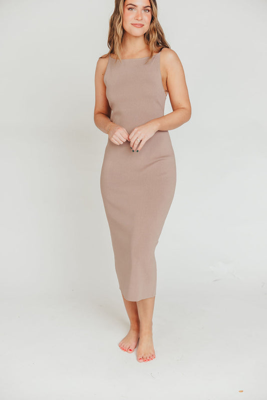 Elyse Midi Dress in Taupe