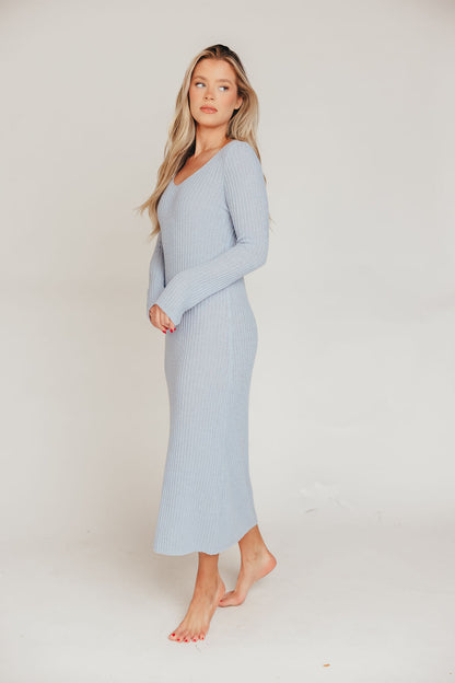 Joline Textured Sweater Maxi Dress in Light Blue