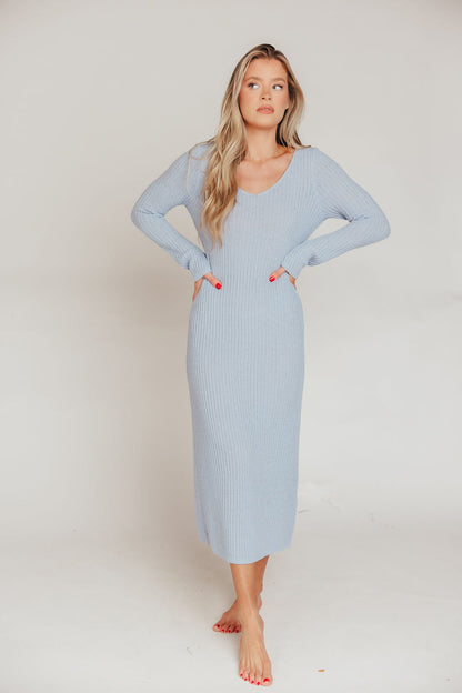 Joline Textured Sweater Maxi Dress in Light Blue