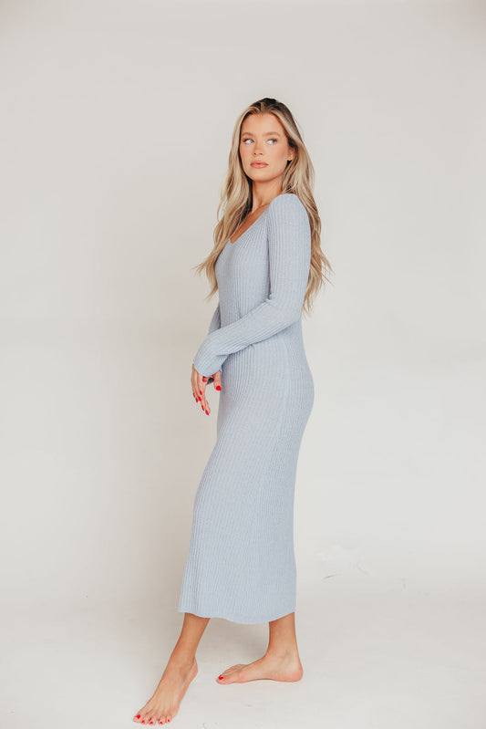 Joline Textured Sweater Maxi Dress in Light Blue