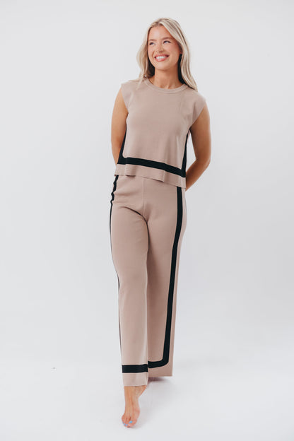 Renee Tie Back Sweater Top & Wide Leg Pants Set in Taupe/Black