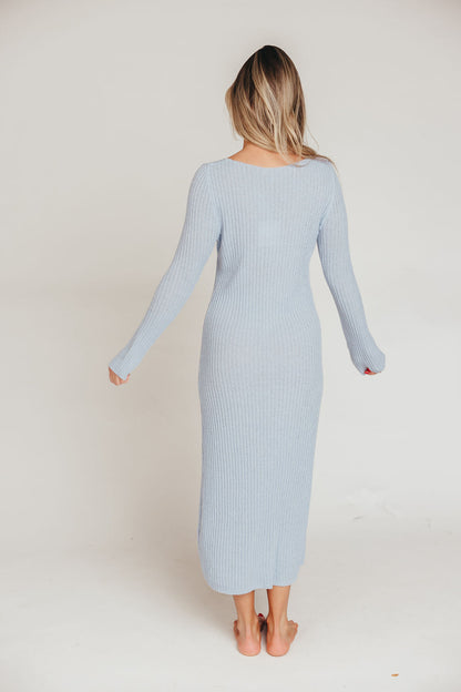 Joline Textured Sweater Maxi Dress in Light Blue