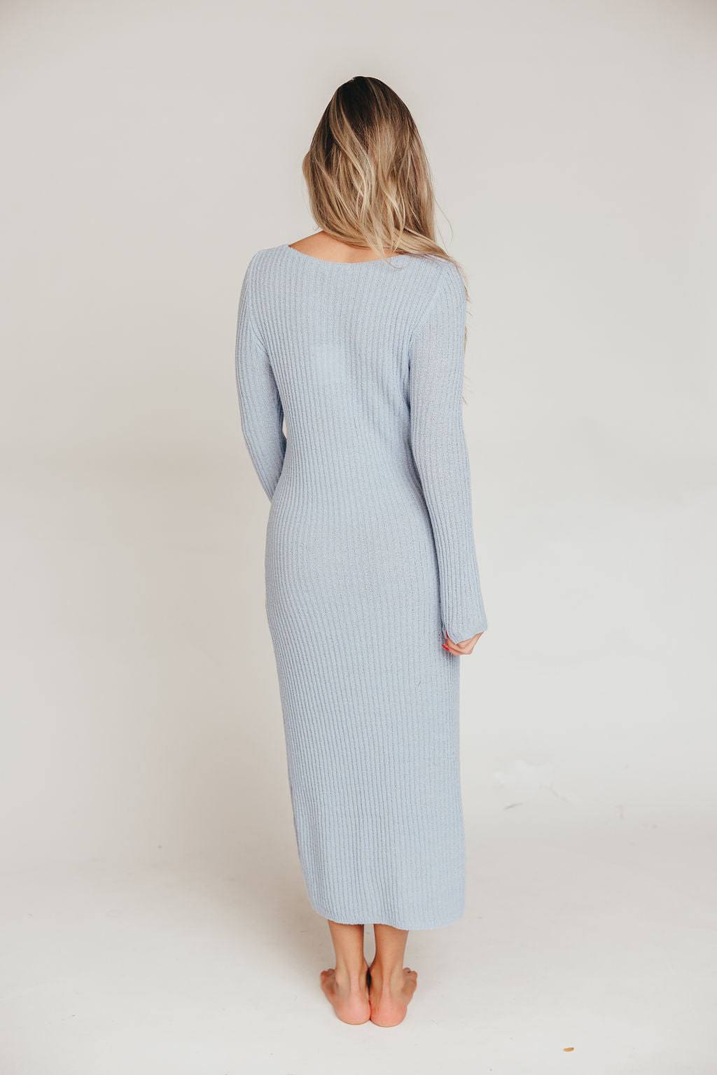 Joline Textured Sweater Maxi Dress in Light Blue