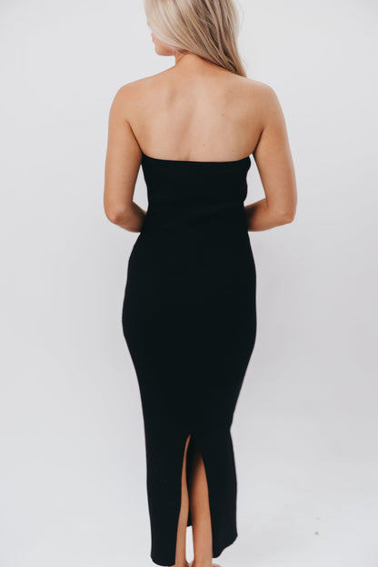 Courtney Ribbed Knit Strapless Maxi Dress in Black