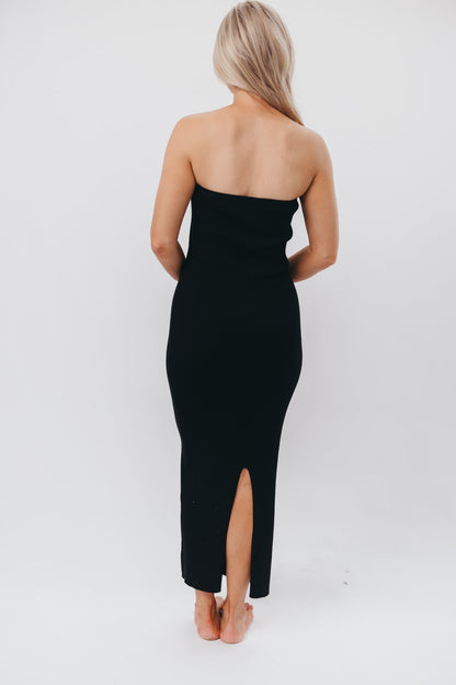 Courtney Ribbed Knit Strapless Maxi Dress in Black