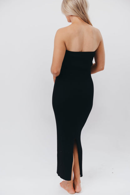 Courtney Ribbed Knit Strapless Maxi Dress in Black