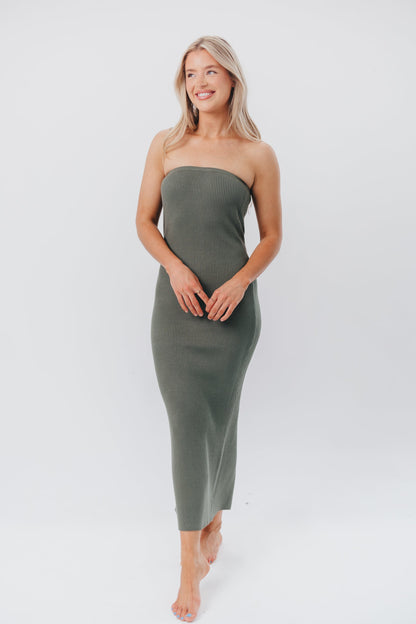 Courtney Ribbed Knit Strapless Maxi Dress in Spruce