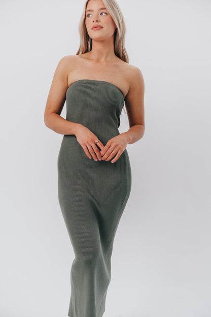 Courtney Ribbed Knit Strapless Maxi Dress in Spruce