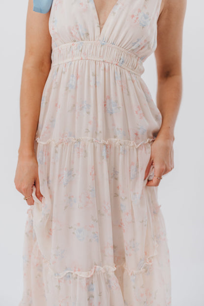 Lucille Tie Strap Maxi Dress in Pink Floral