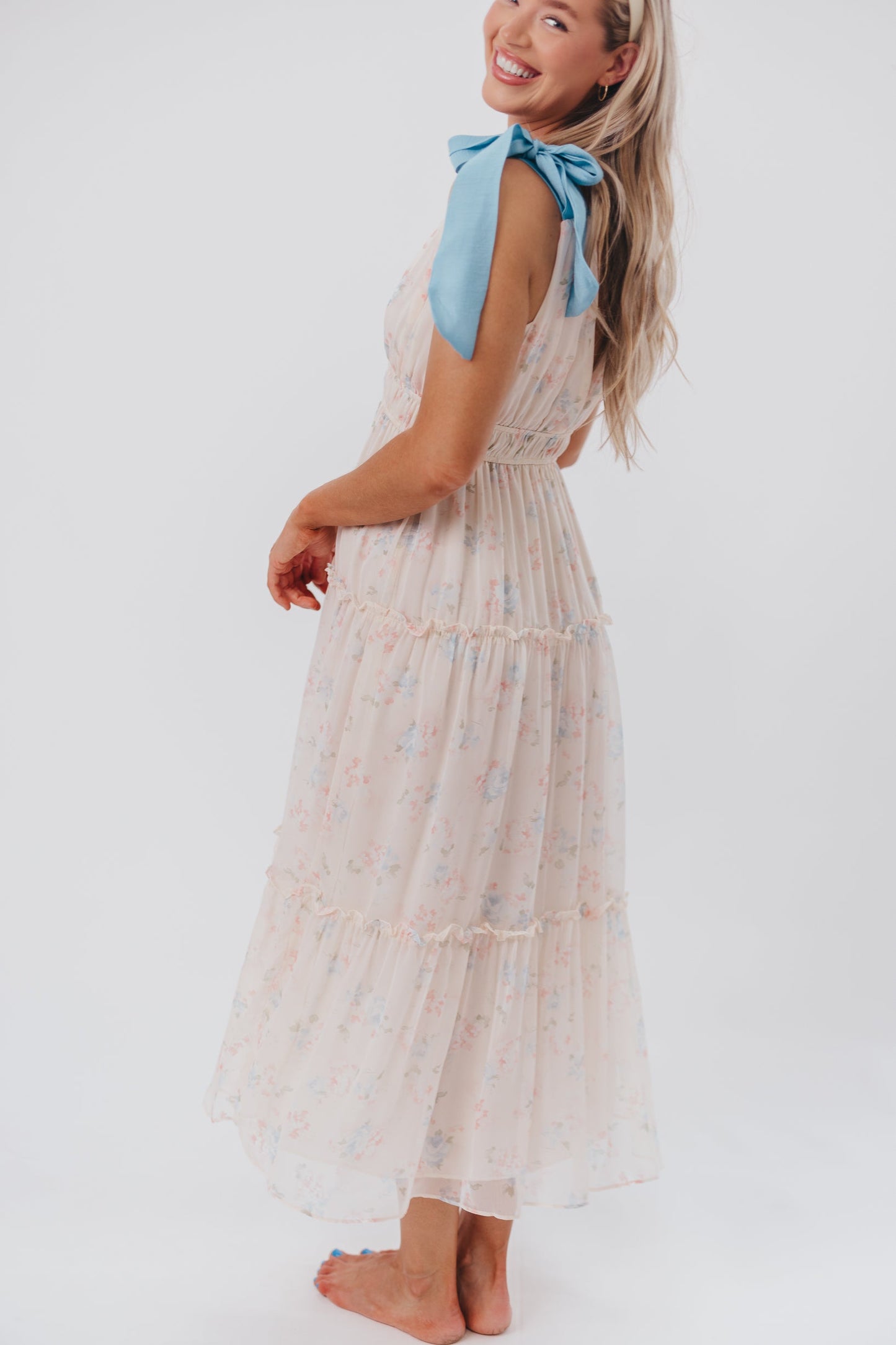 Lucille Tie Strap Maxi Dress in Pink Floral