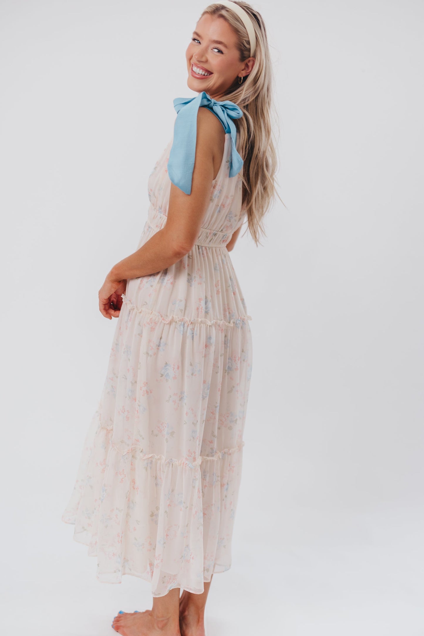 Lucille Tie Strap Maxi Dress in Pink Floral