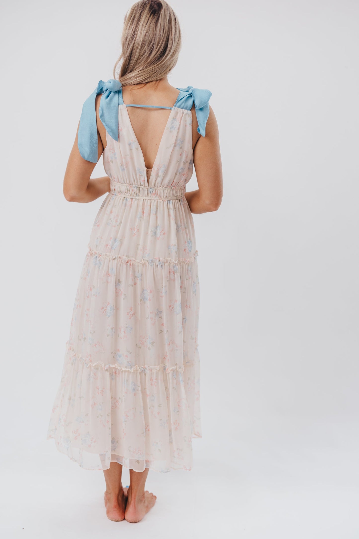 Lucille Tie Strap Maxi Dress in Pink Floral