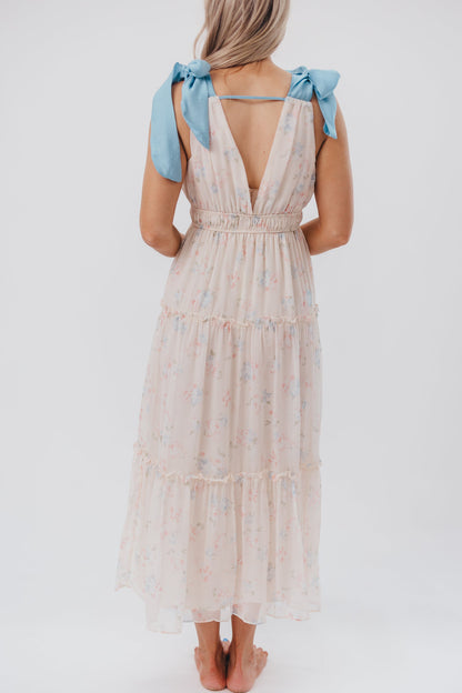 Lucille Tie Strap Maxi Dress in Pink Floral