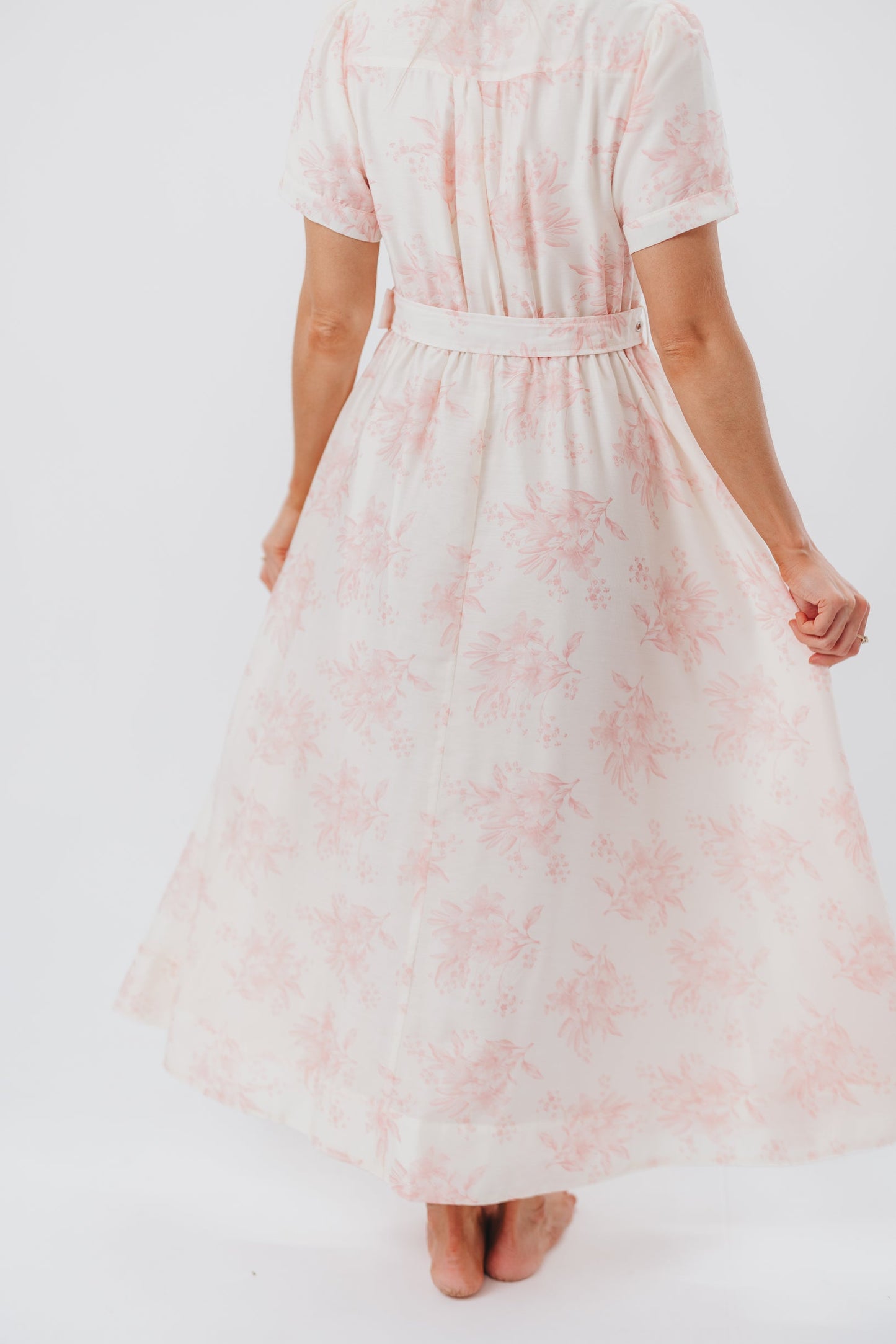 Gracie Button Down Midi Dress with Belt in Pink Floral - Nursing Friendly