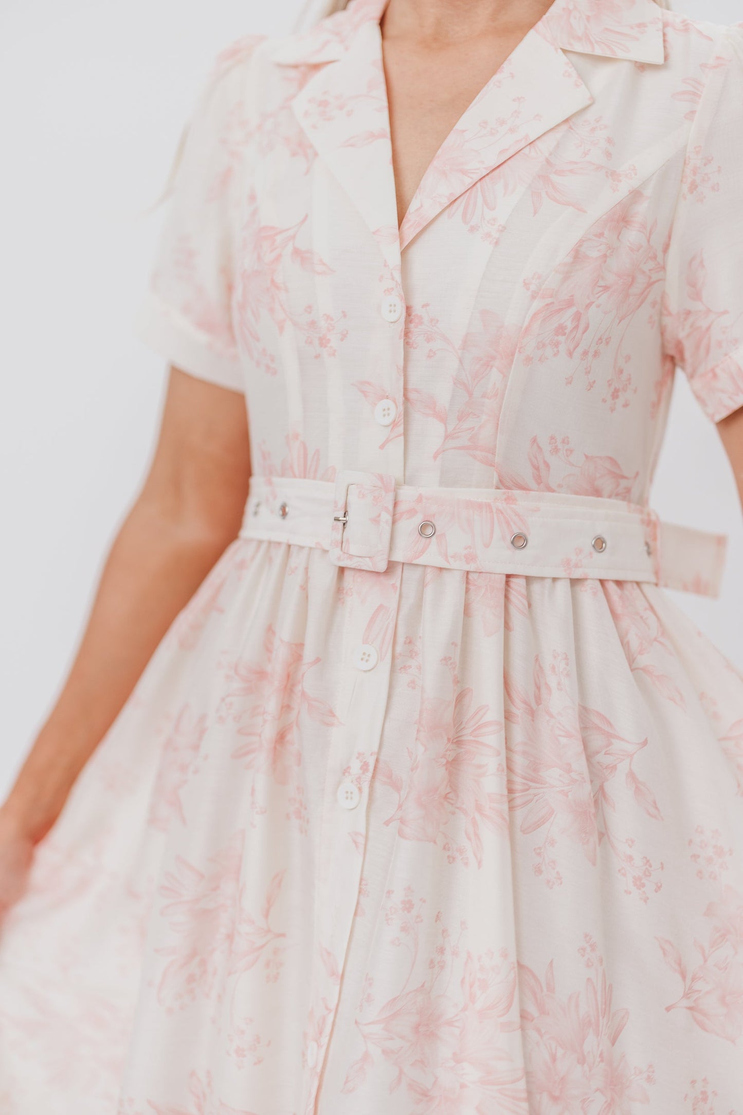 Gracie Button Down Midi Dress with Belt in Pink Floral - Nursing Friendly