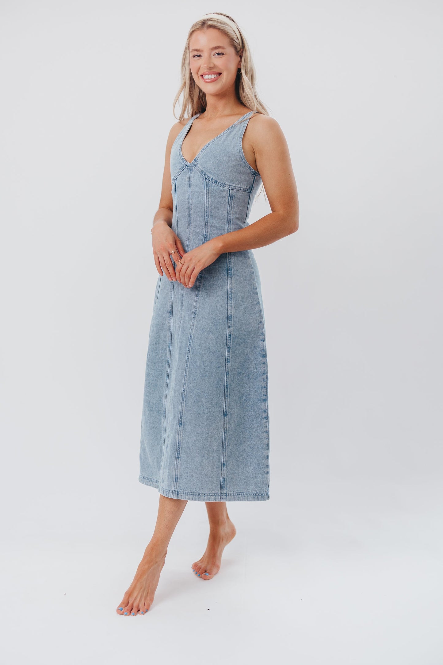 Annie V-Neck Maxi Dress in Denim