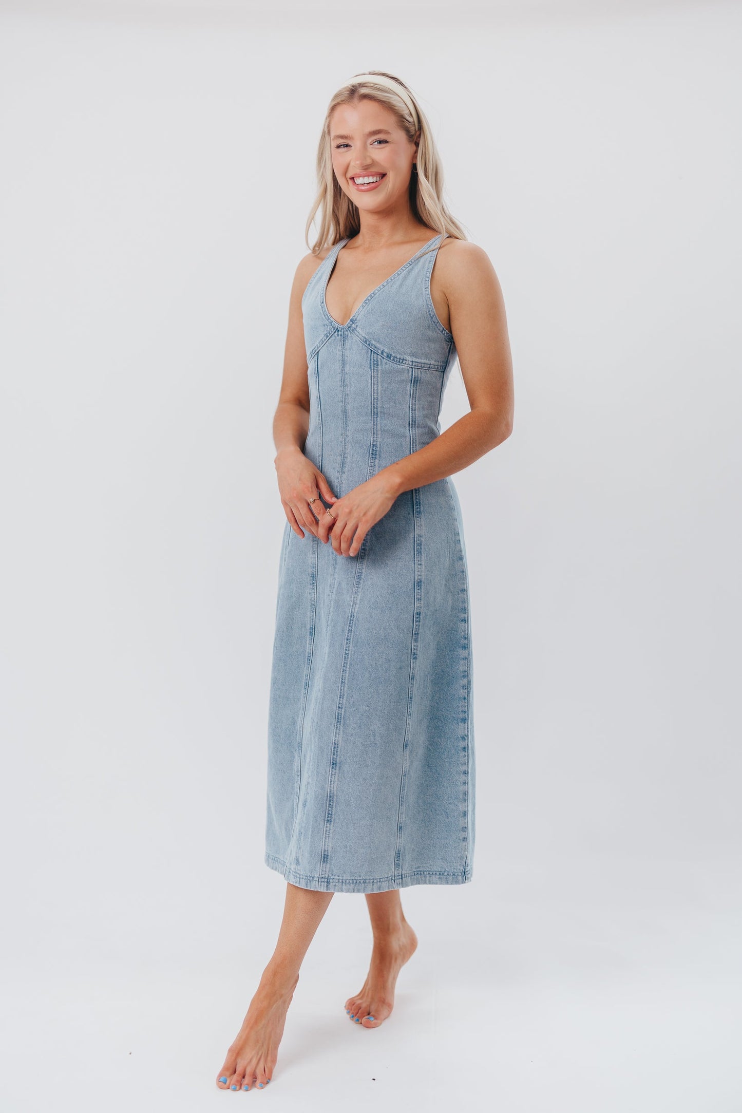 Annie V-Neck Maxi Dress in Denim