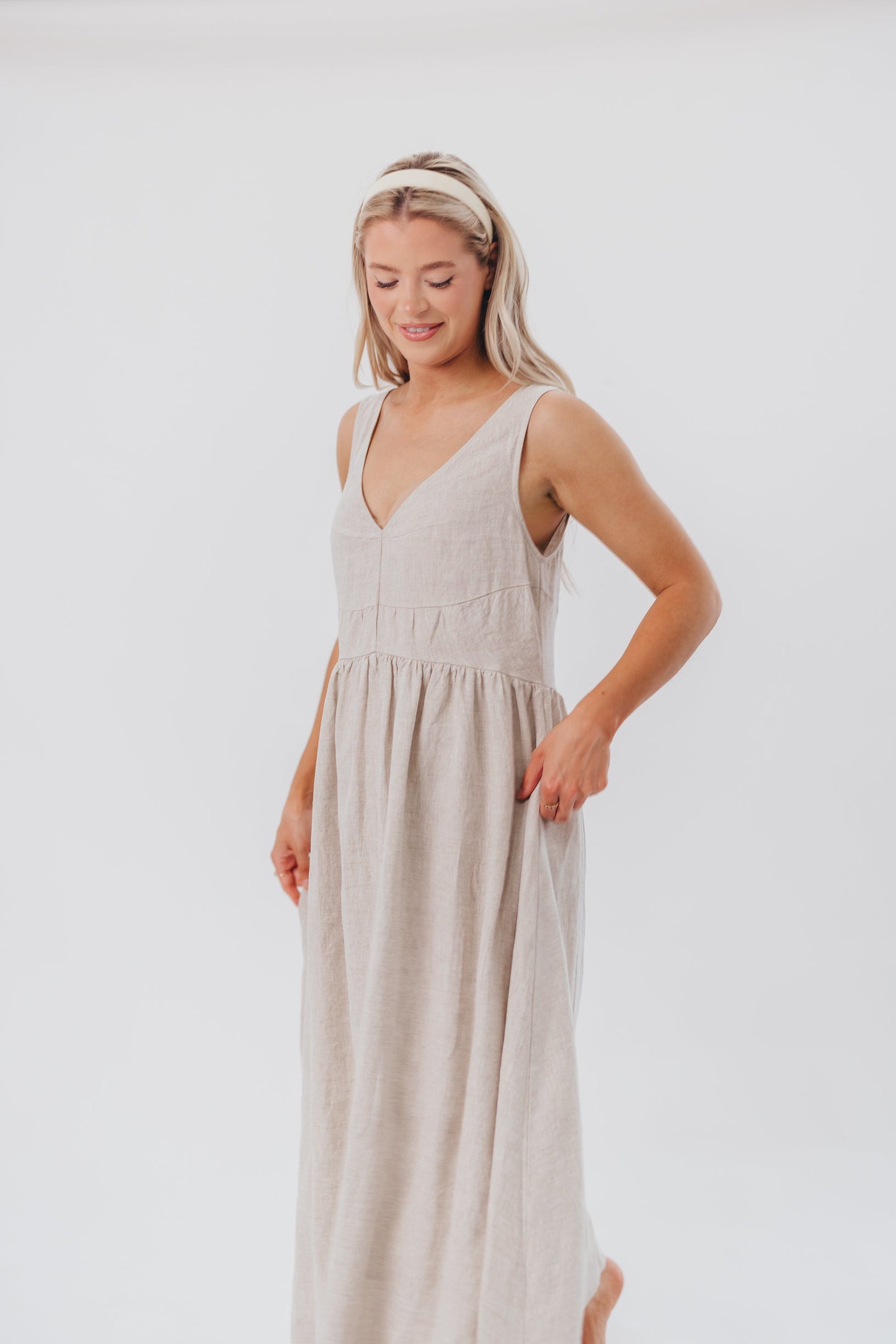 Eleonie 100% Linen Maxi Dress in Linen