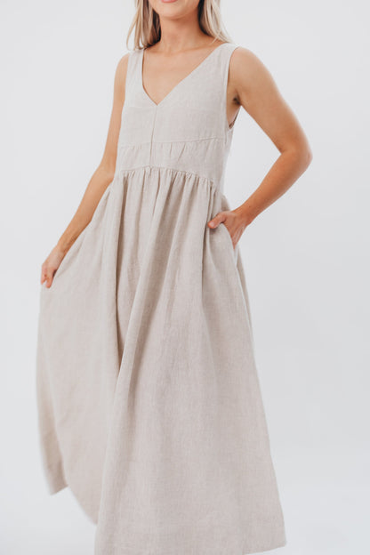 Eleonie 100% Linen Maxi Dress in Linen