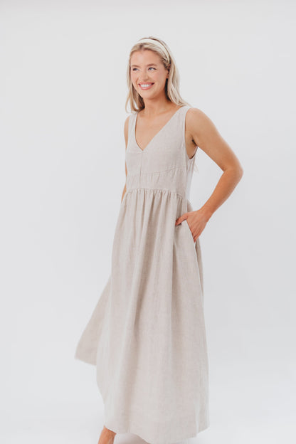 Eleonie 100% Linen Maxi Dress in Linen