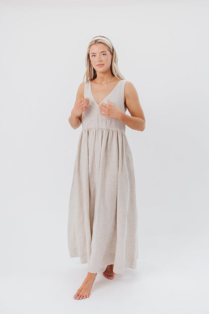 Eleonie 100% Linen Maxi Dress in Linen