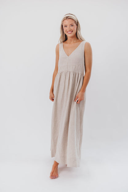 Eleonie 100% Linen Maxi Dress in Linen