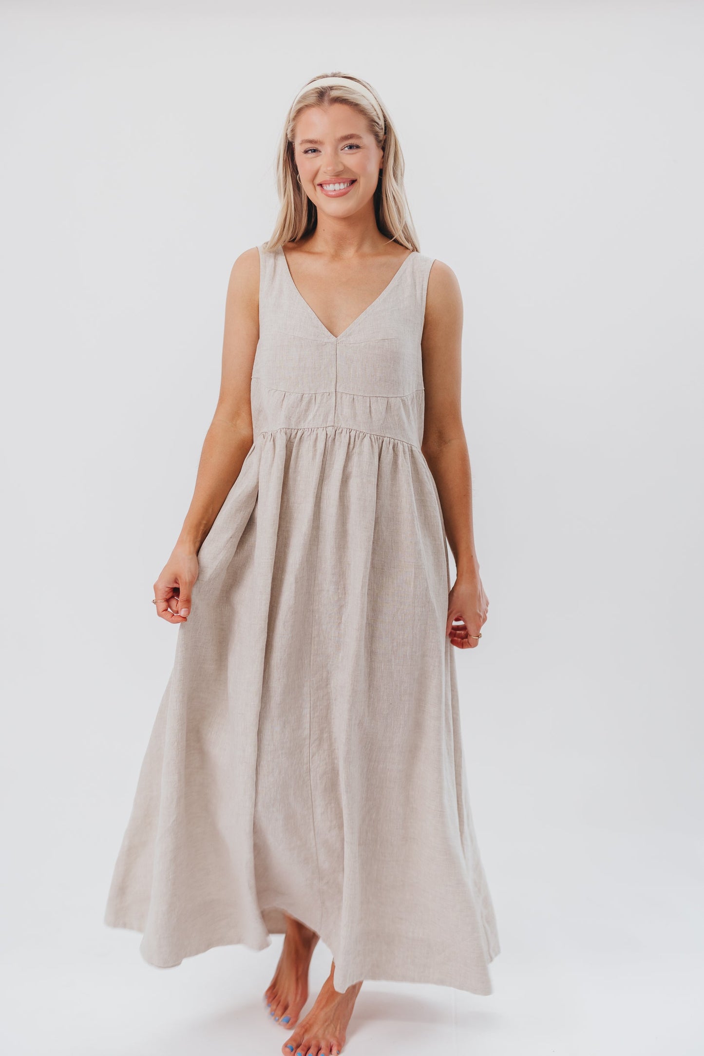 Eleonie 100% Linen Maxi Dress in Linen