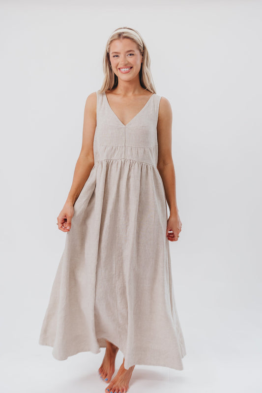 Eleonie 100% Linen Maxi Dress in Linen