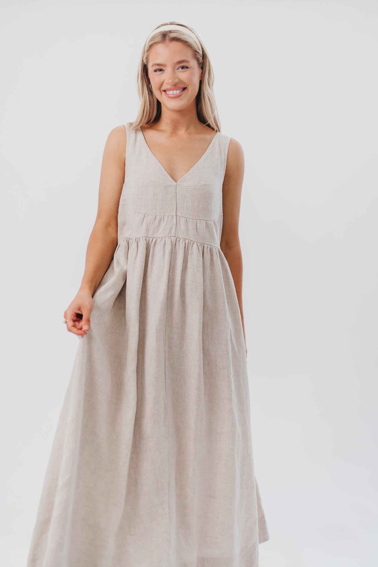 Eleonie 100% Linen Maxi Dress in Linen