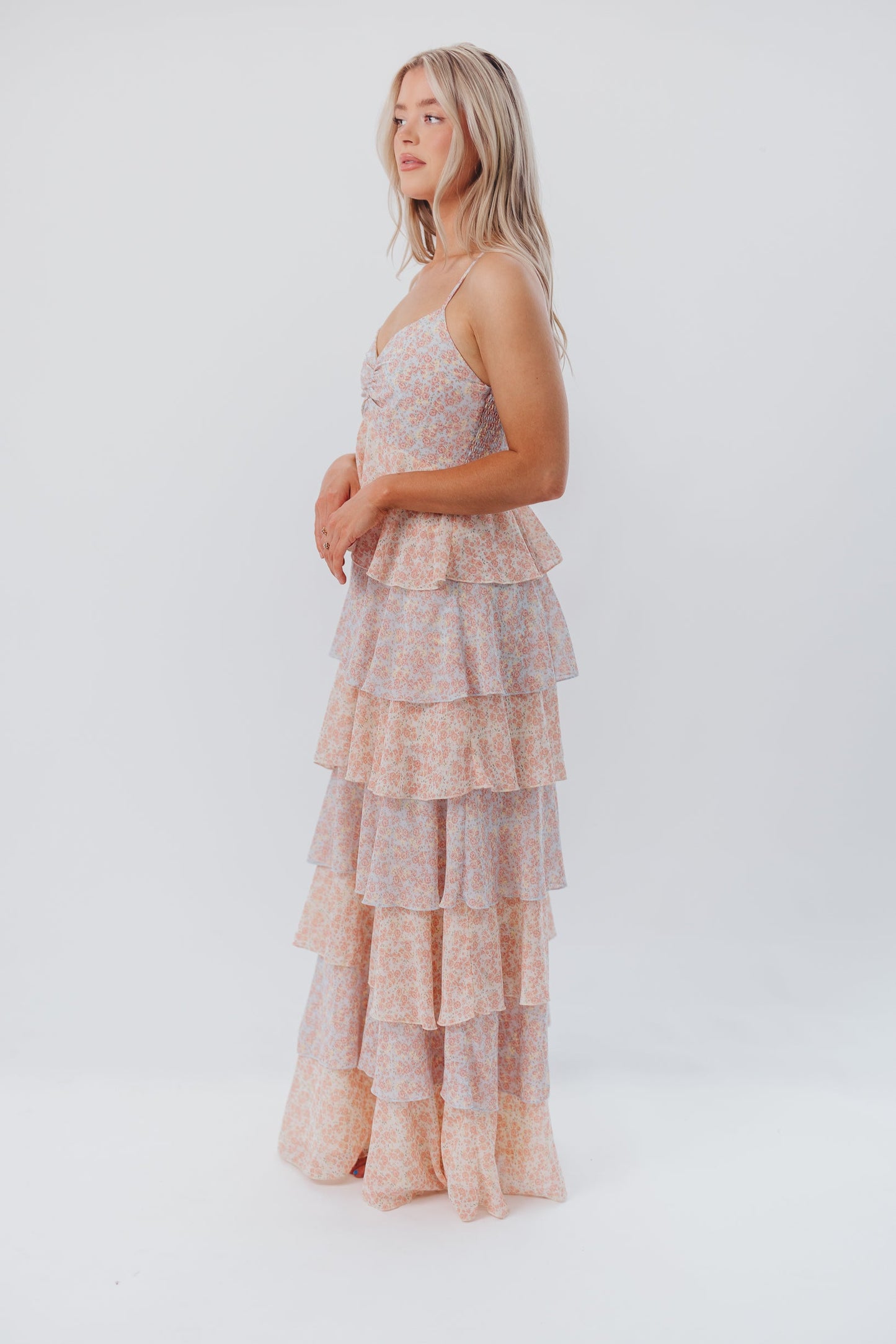 Pheobe Multi-Tiered Maxi Dress in Pastel Multi Floral