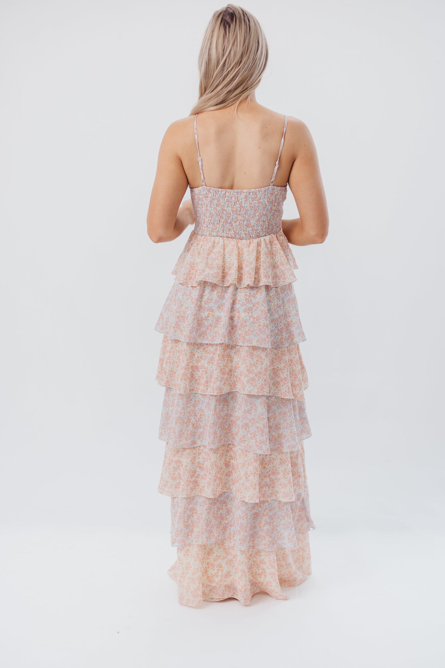 Pheobe Multi-Tiered Maxi Dress in Pastel Multi Floral