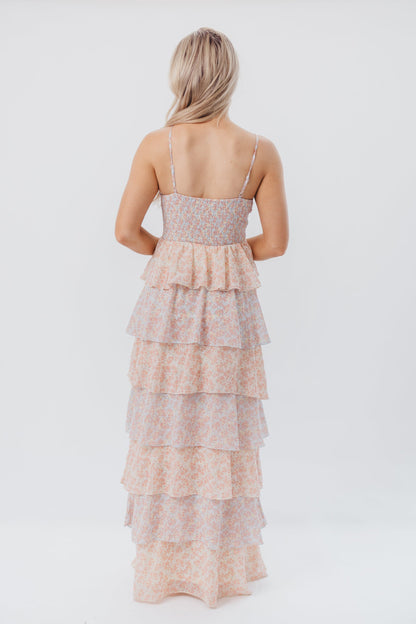 Pheobe Multi-Tiered Maxi Dress in Pastel Multi Floral