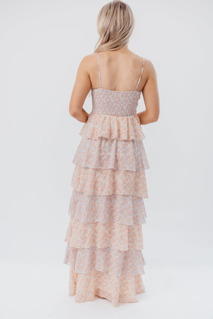 Pheobe Multi-Tiered Maxi Dress in Pastel Multi Floral