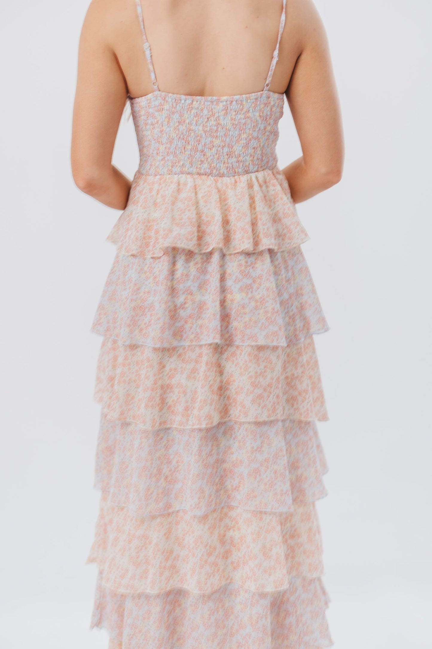 Pheobe Multi-Tiered Maxi Dress in Pastel Multi Floral